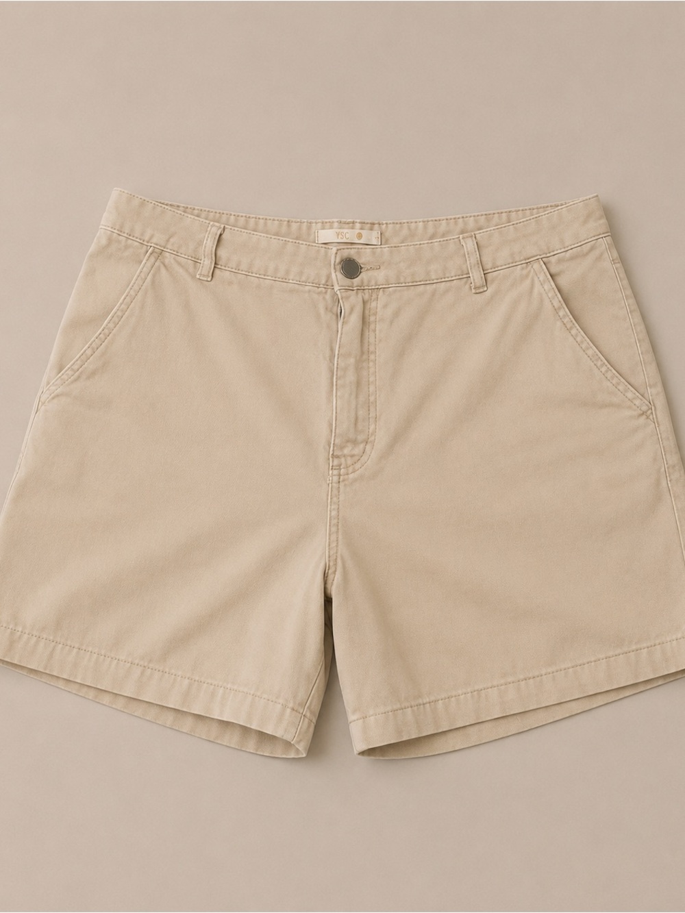 Wedge High-Rise Chino Shorts in Light Khaki
